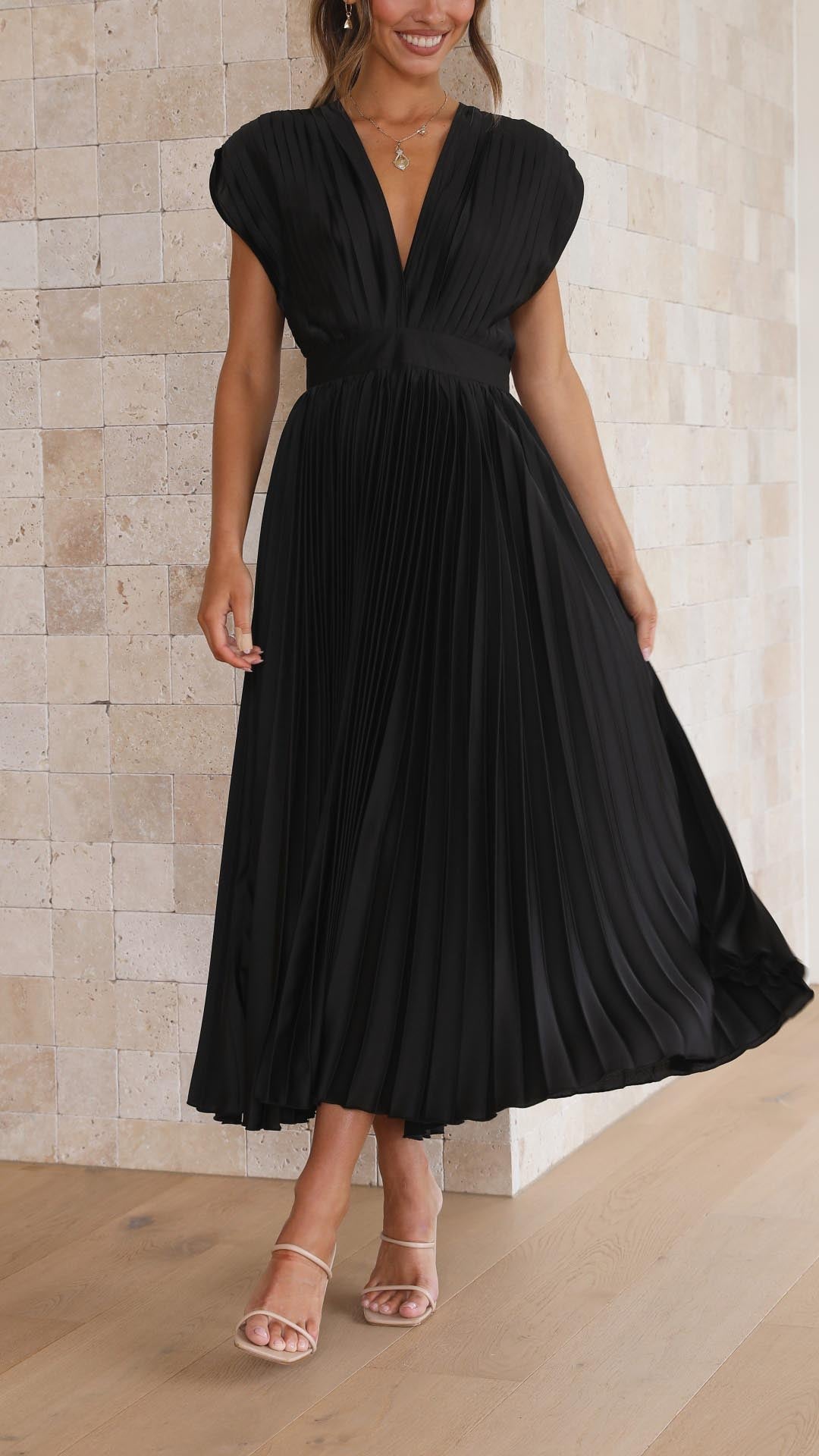 Image of Doris | Women's V-Neck Fit & Flare Midi Dress