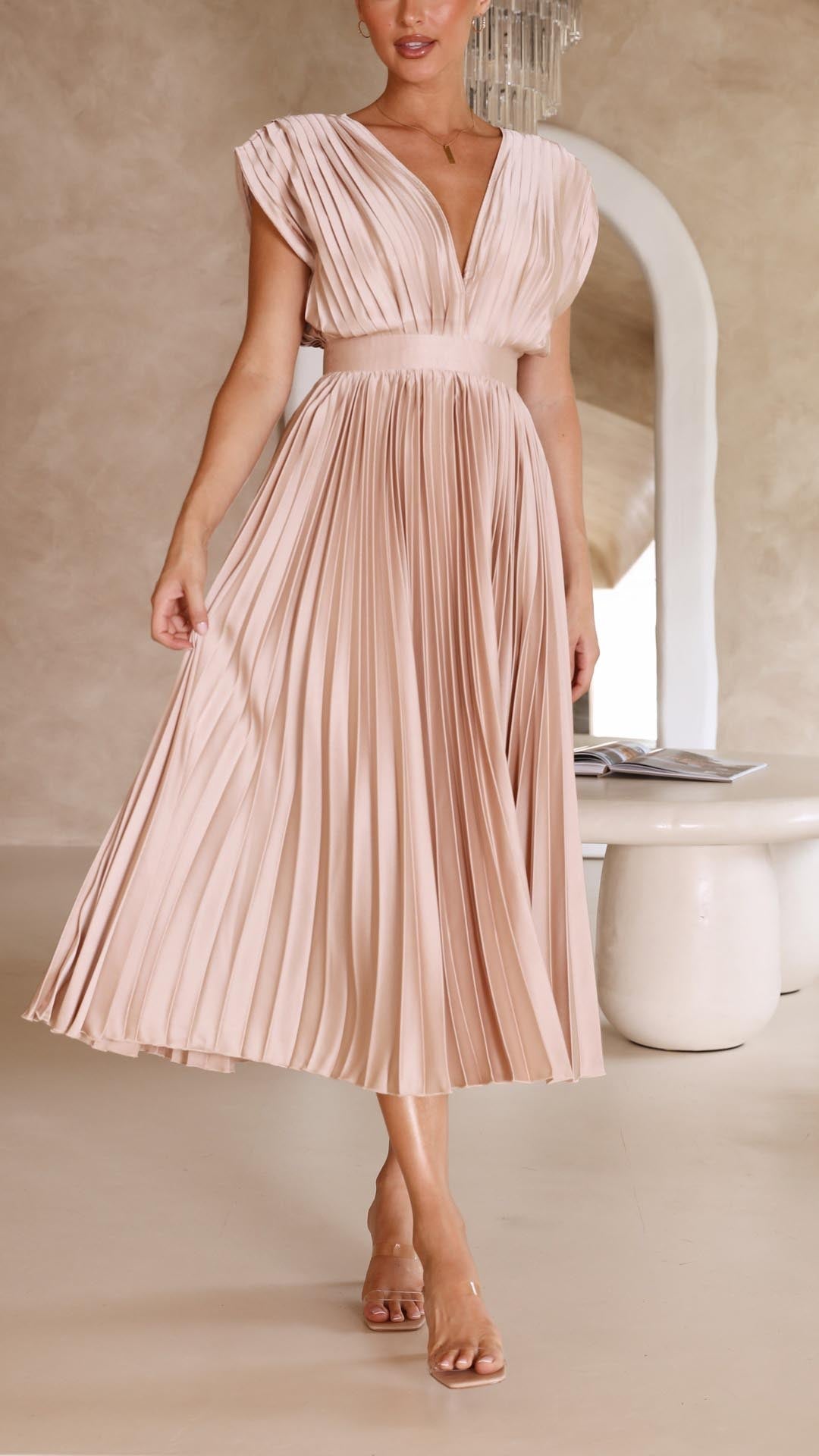 Image of Doris | Women's V-Neck Fit & Flare Midi Dress
