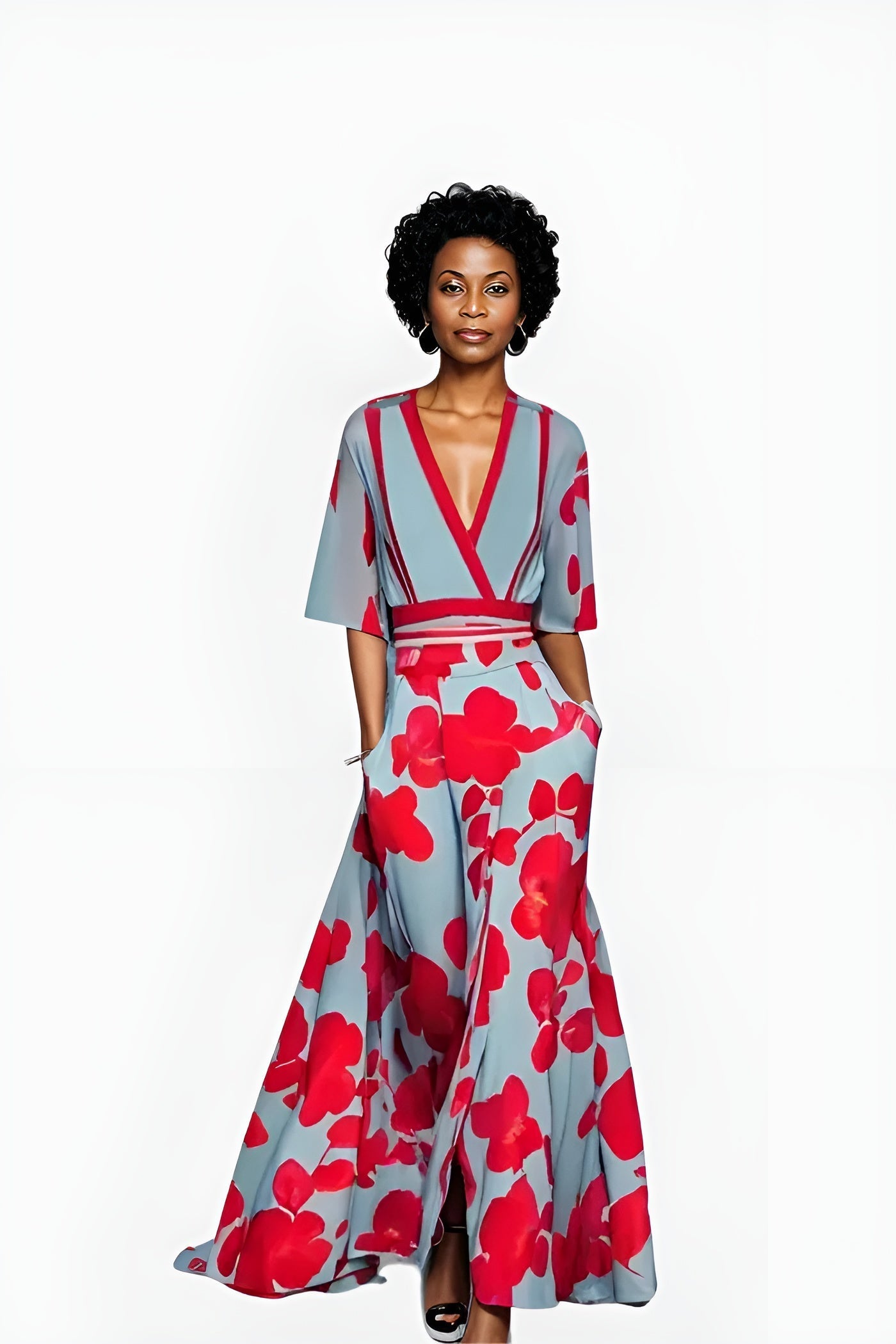 Image of Eliza | Women's V-Neck Floral Wrap Maxi Dress