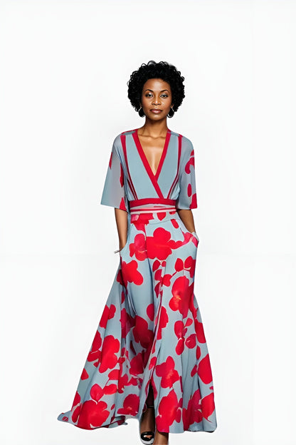 Image of Eliza | Women's V-Neck Floral Wrap Maxi Dress