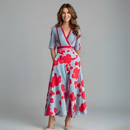 Image of Eliza | Women's V-Neck Floral Wrap Maxi Dress