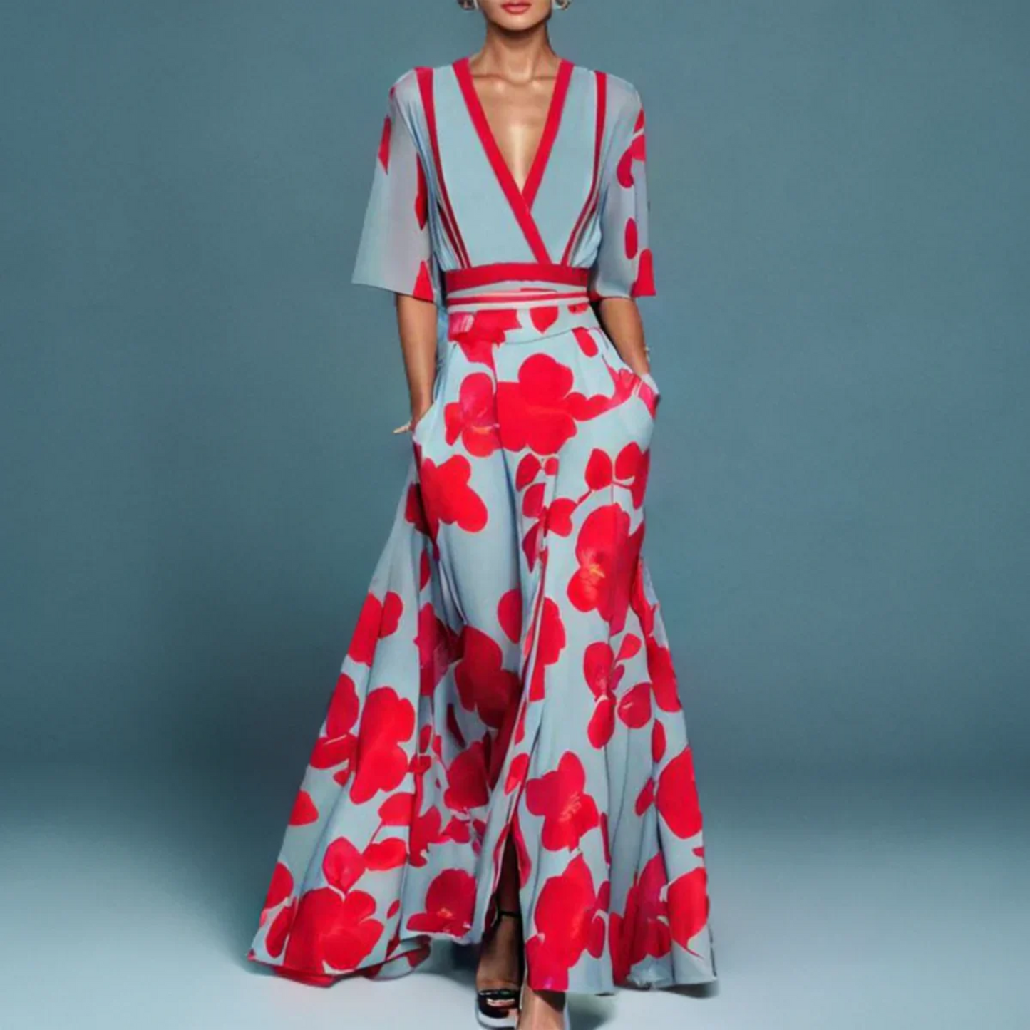 Image of Eliza | Women's V-Neck Floral Wrap Maxi Dress