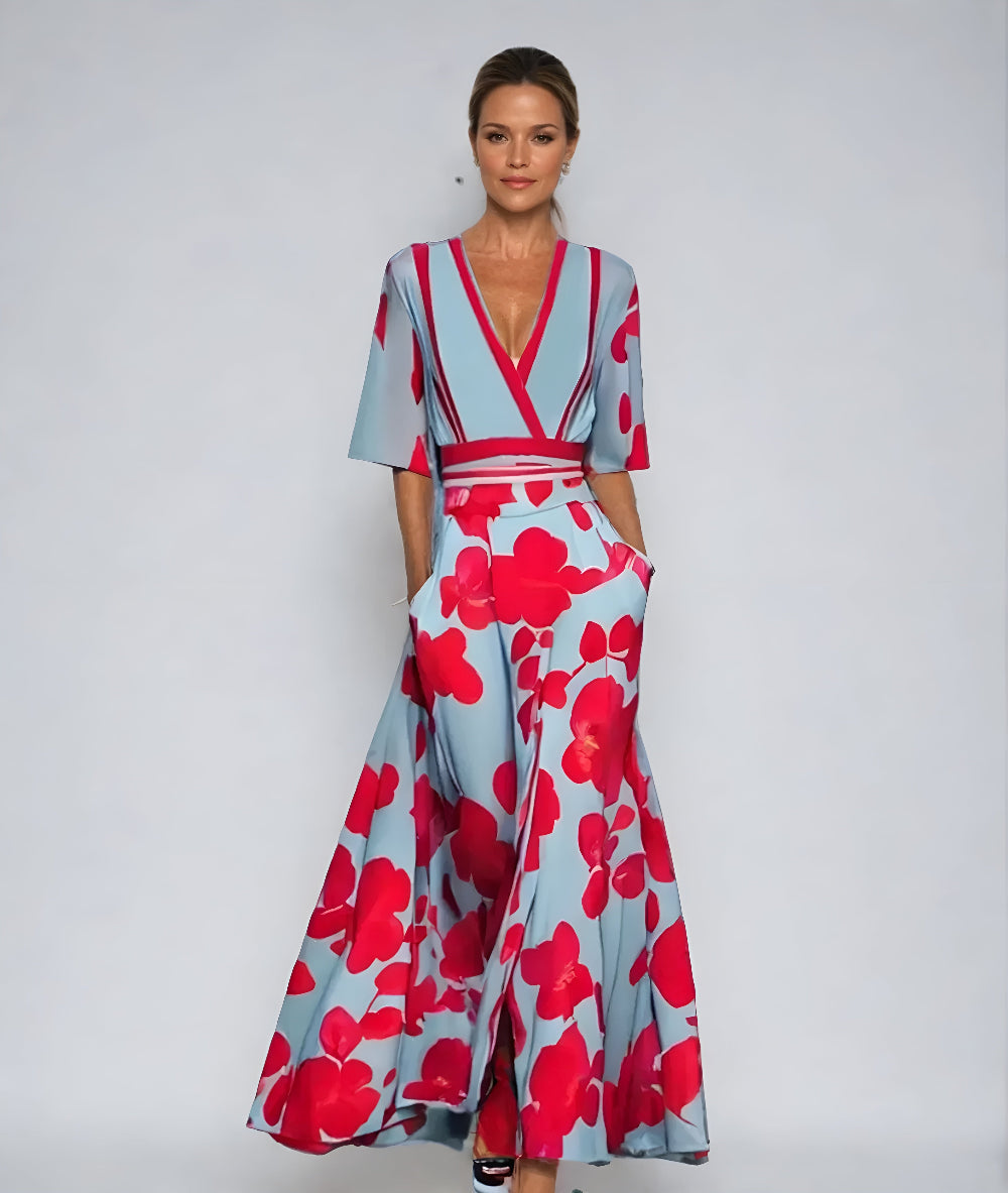 Image of Eliza | Women's V-Neck Floral Wrap Maxi Dress