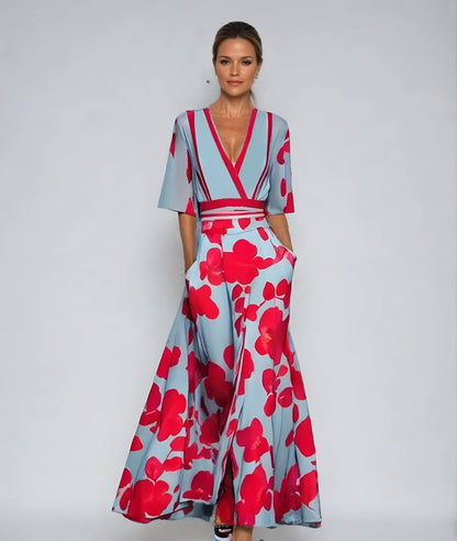 Image of Eliza | Women's V-Neck Floral Wrap Maxi Dress