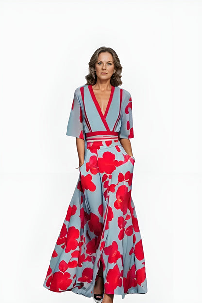 Image of Eliza | Women's V-Neck Floral Wrap Maxi Dress