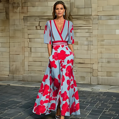 Image of Eliza | Women's V-Neck Floral Wrap Maxi Dress