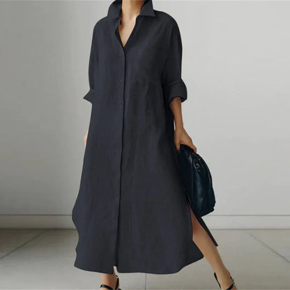 Image of Ellen | Women's Long Sleeve Button-Down Maxi Dress