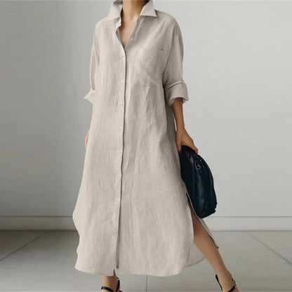 Image of Ellen | Women's Long Sleeve Button-Down Maxi Dress