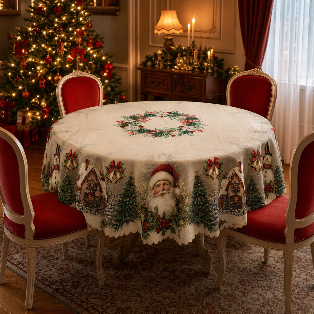 Embossed Christmas Print Tablecloth