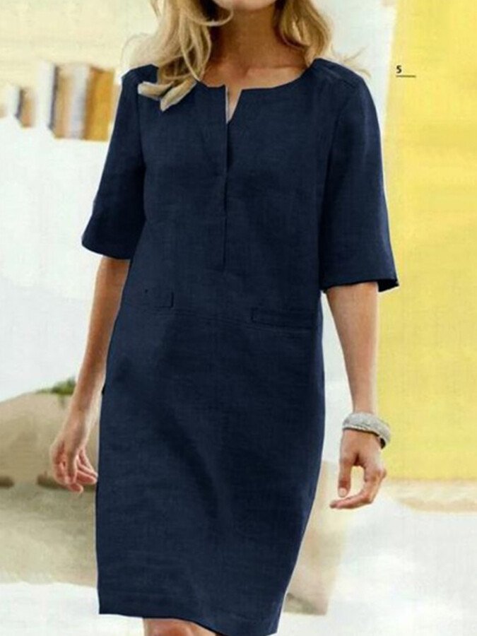 Image of Emily | Women's Elbow Sleeve Shift Midi Dress