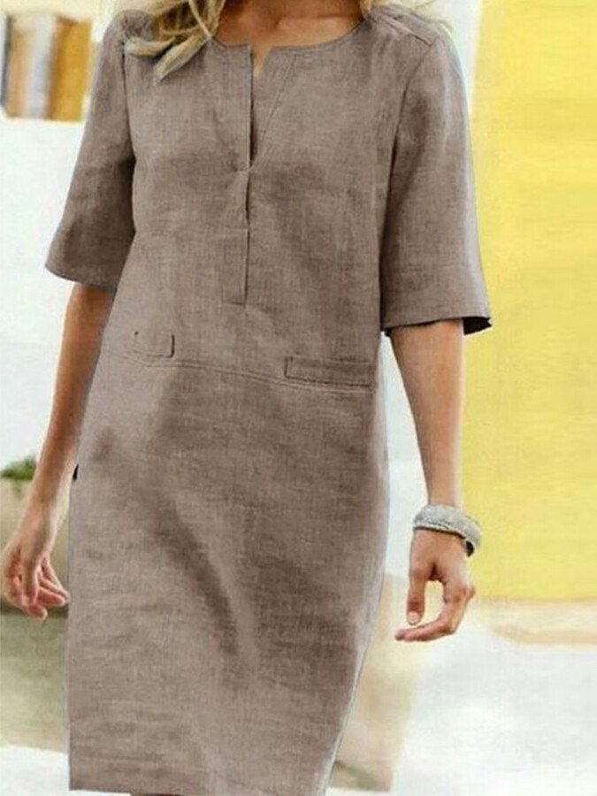 Image of Emily | Women's Elbow Sleeve Shift Midi Dress