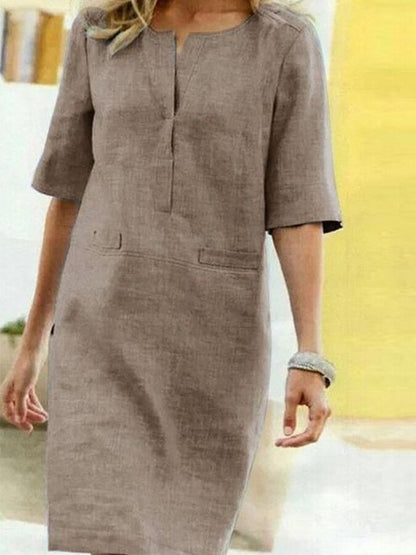 Image of Emily | Women's Elbow Sleeve Shift Midi Dress