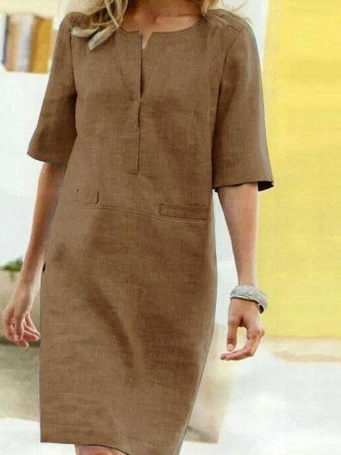Image of Emily | Women's Elbow Sleeve Shift Midi Dress