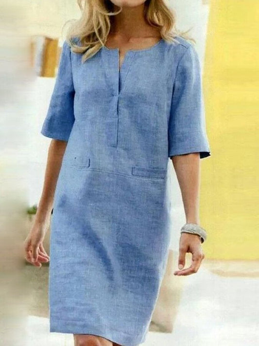 Image of Emily | Women's Elbow Sleeve Shift Midi Dress