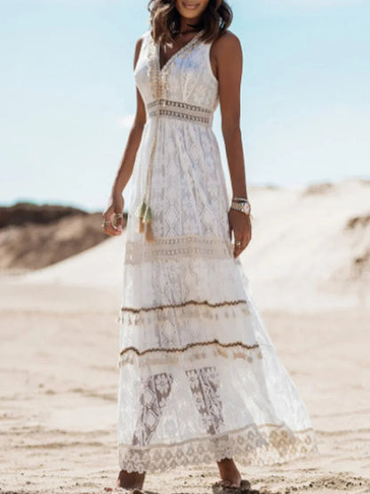 Image of Eva | Women's V-Neck Lace Maxi Dress