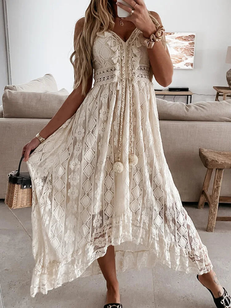 Image of Eva | Women's V-Neck Lace Maxi Dress