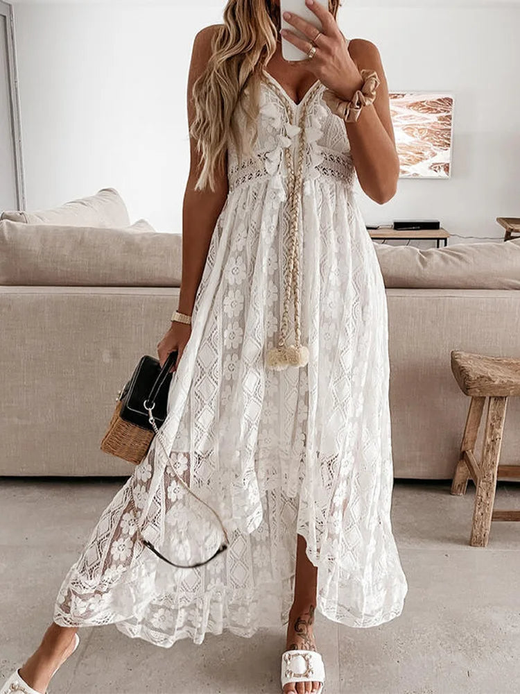 Image of Eva | Women's V-Neck Lace Maxi Dress