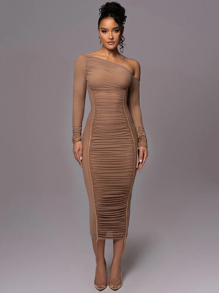 Image of Evelyn | Women's One Shoulder Bodycon Midi Dress