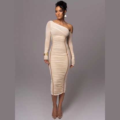 Image of Evelyn | Women's One Shoulder Bodycon Midi Dress