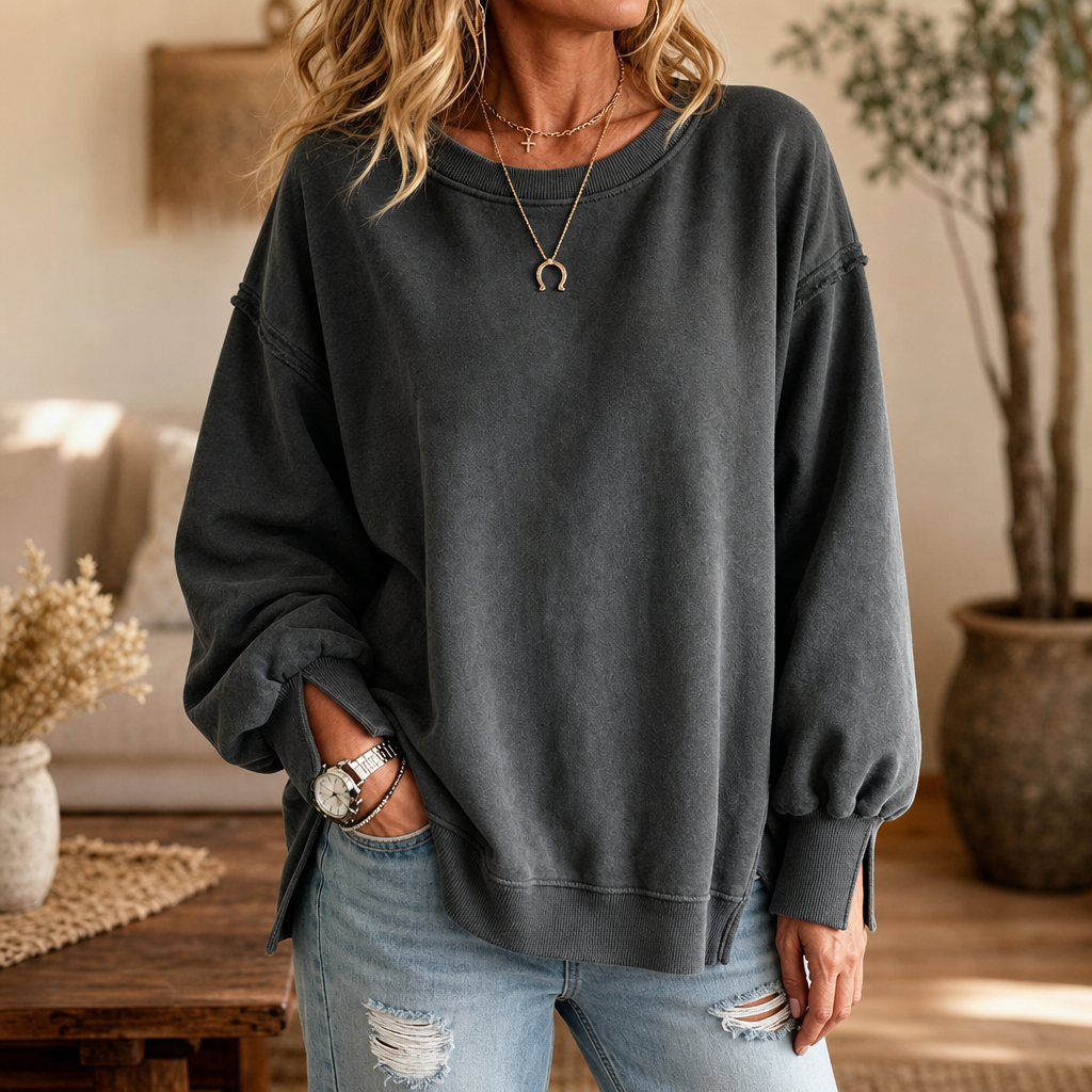 Exposed-Seam Cut-Out Cuff Sweatshirt