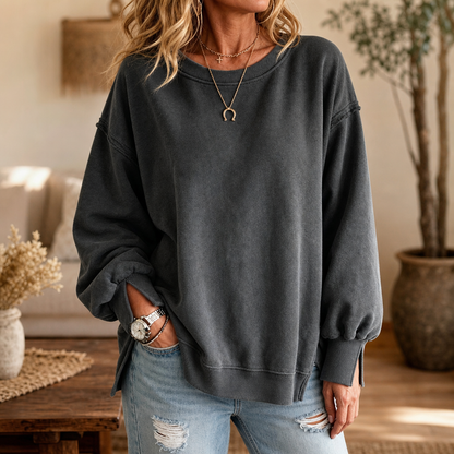 Exposed-Seam Cut-Out Cuff Sweatshirt