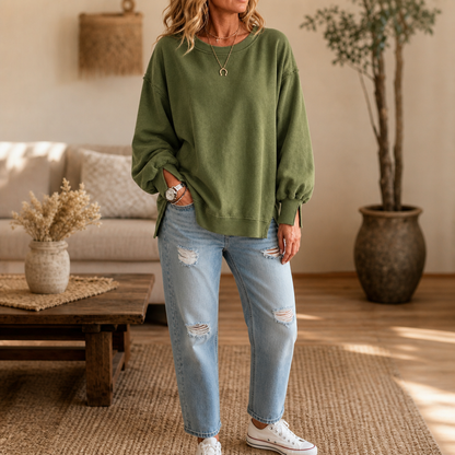 Exposed-Seam Cut-Out Cuff Sweatshirt