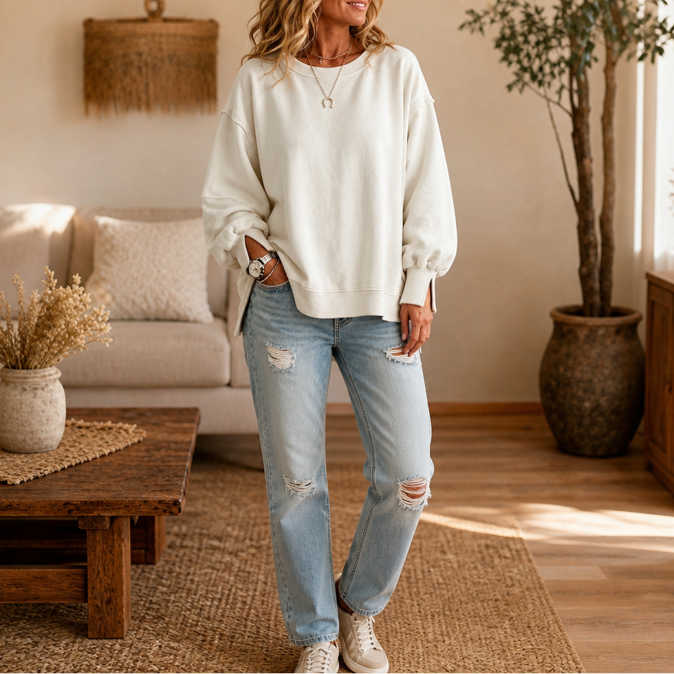 Exposed-Seam Cut-Out Cuff Sweatshirt
