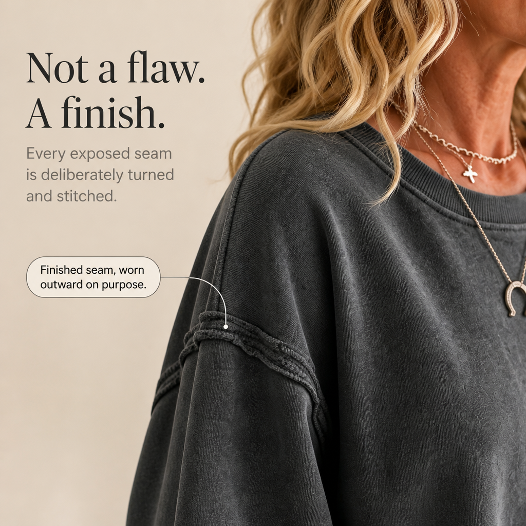 Exposed-Seam Cut-Out Cuff Sweatshirt
