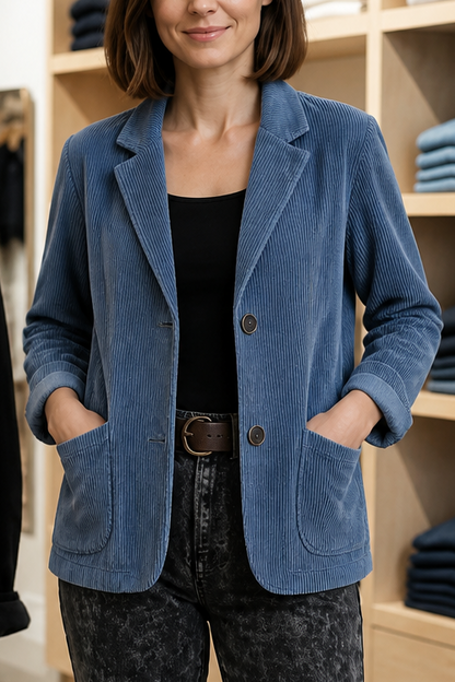 Fine Corduroy Blazer with Structured Shoulders