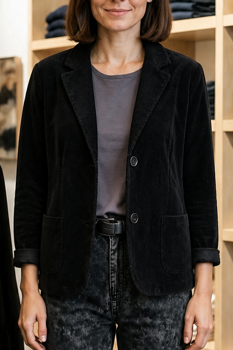 Fine Corduroy Blazer with Structured Shoulders