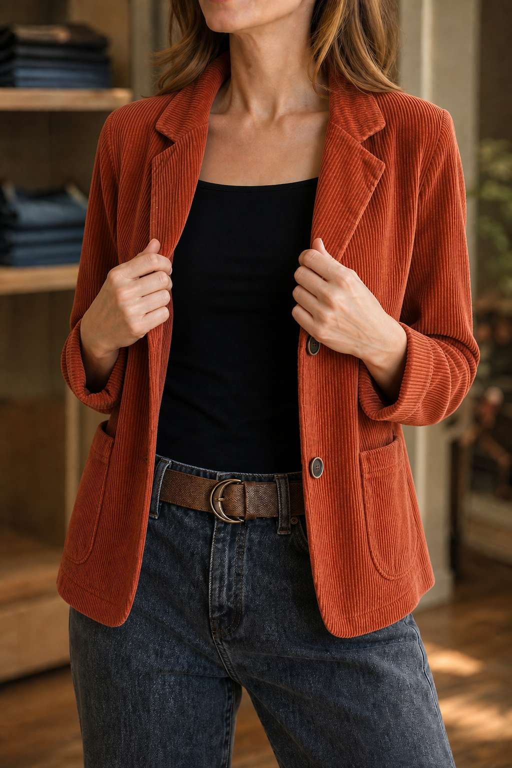 Fine Corduroy Blazer with Structured Shoulders