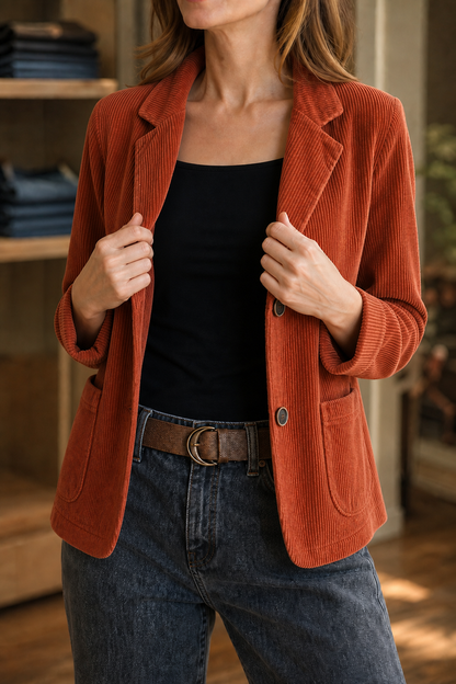 Fine Corduroy Blazer with Structured Shoulders