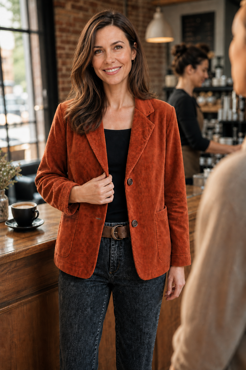 Fine Corduroy Blazer with Structured Shoulders