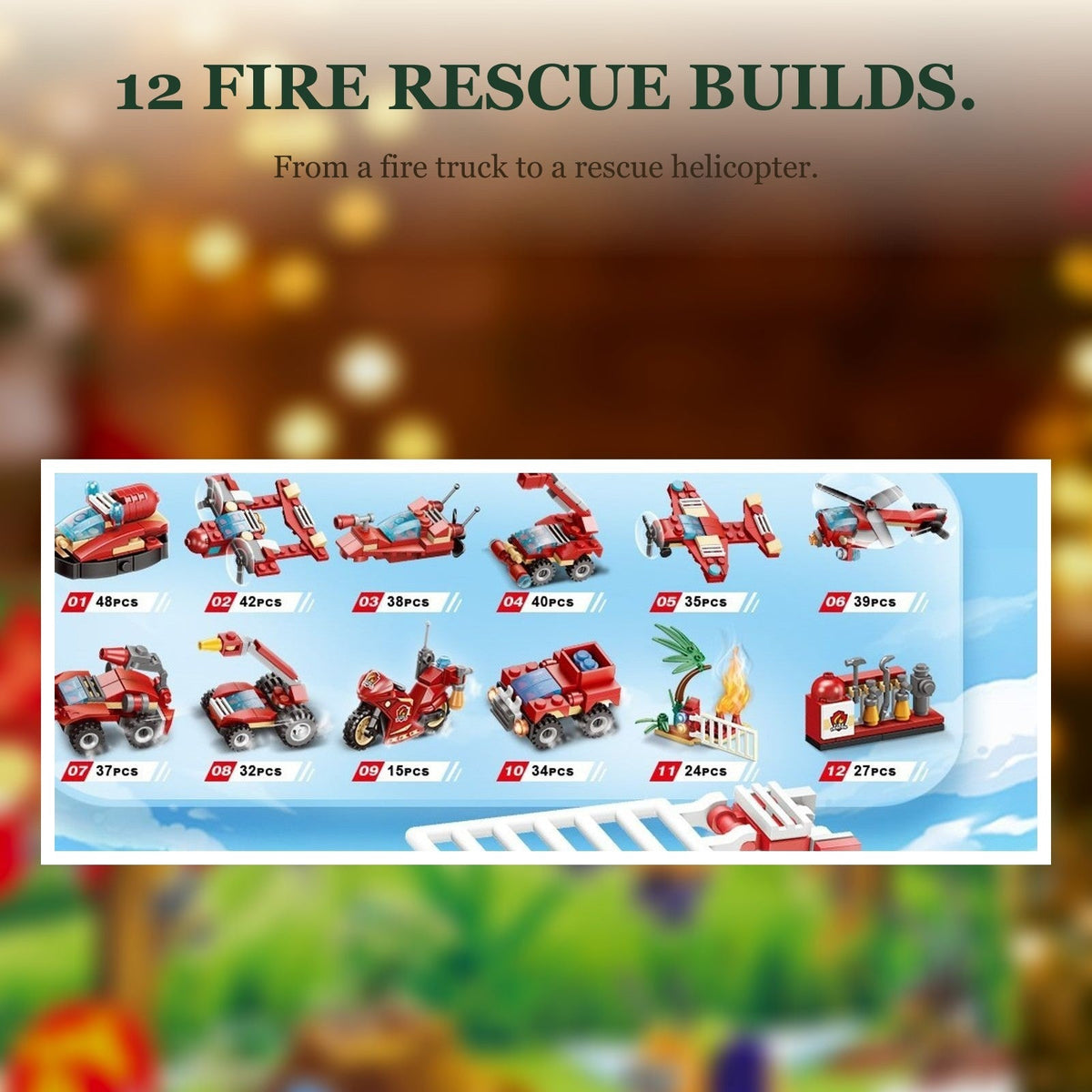 Fire Rescue and Construction Advent Calendar, Mini Brick Vehicles and Big Builds