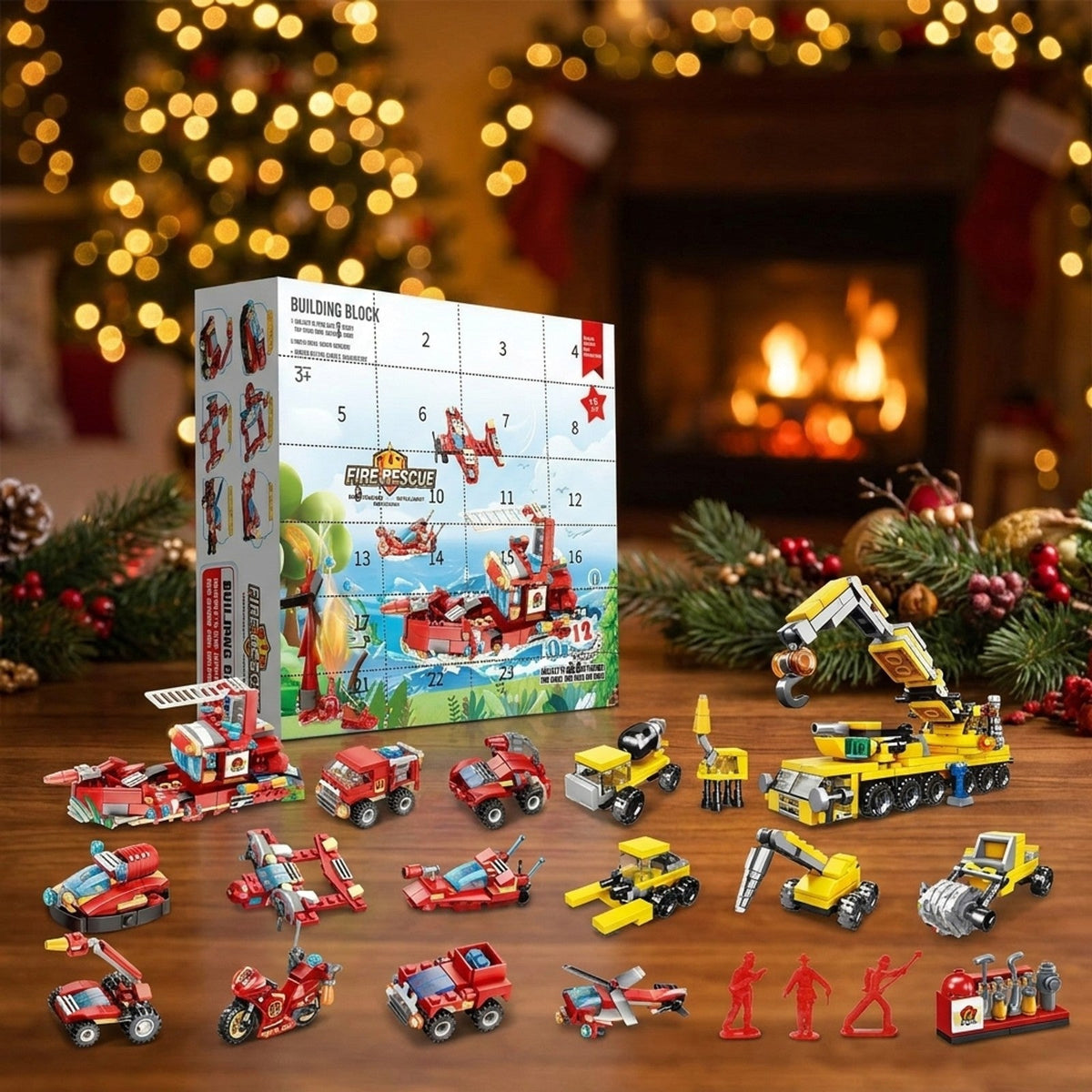 Fire Rescue and Construction Advent Calendar, Mini Brick Vehicles and Big Builds