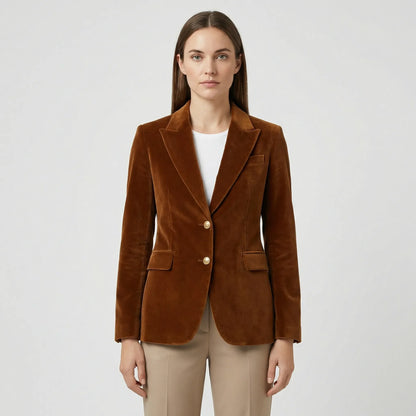 Fitted Velvet Blazer with Gold Buttons