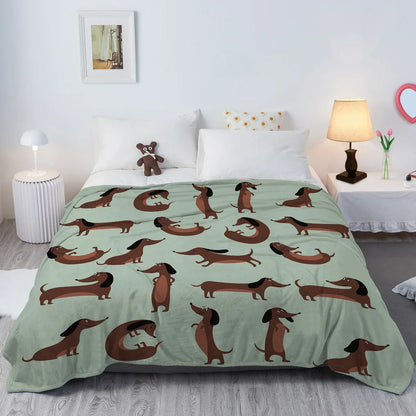 Fleece Blanket | Soft Flannel | Dachshund Print | Sofa and Bed