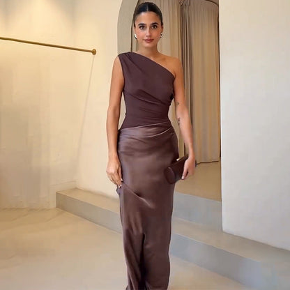 Image of Frances | Women's Sleeveless One Shoulder Maxi Dress