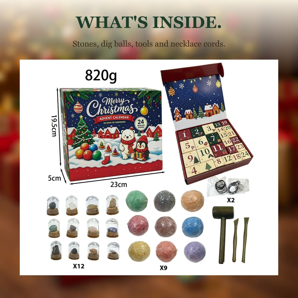 Gemstone Dig Advent Calendar for Kids, 24 Days of Treasure Hunting