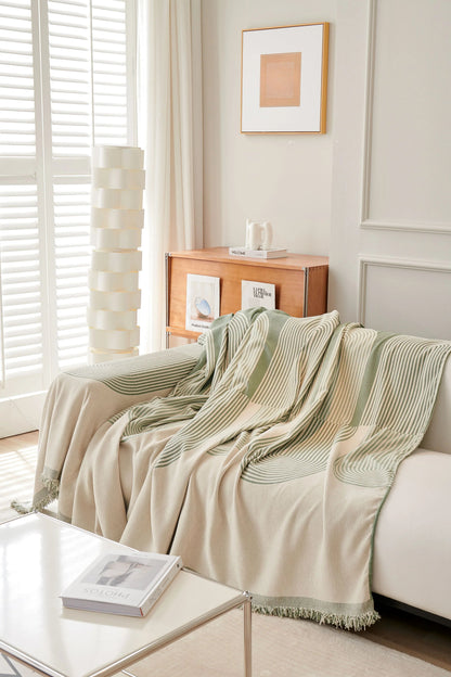 Geometric Pattern Sofa Throw with Fringe