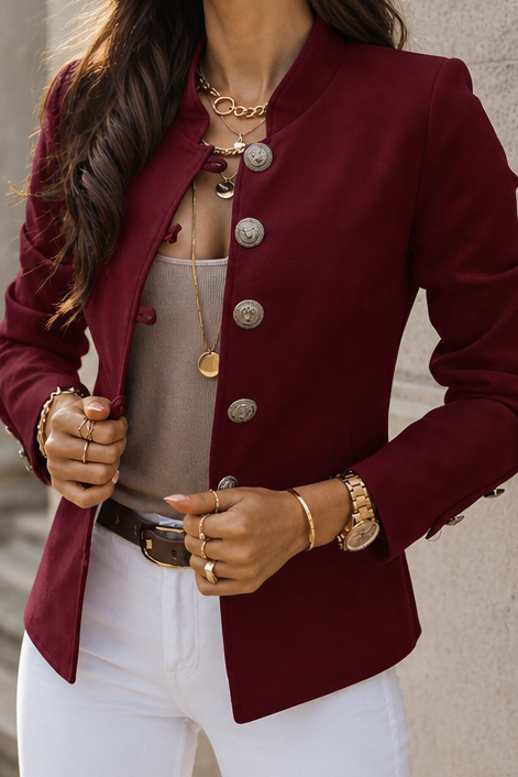 Gold Button Tailored Military Blazer