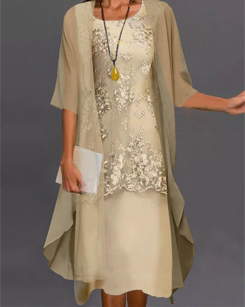 Image of Greta | Women's A-Line Midi Dress with Cardigan