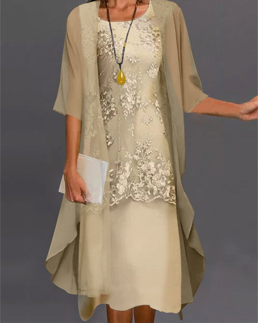 Image of Greta | Women's A-Line Midi Dress with Cardigan