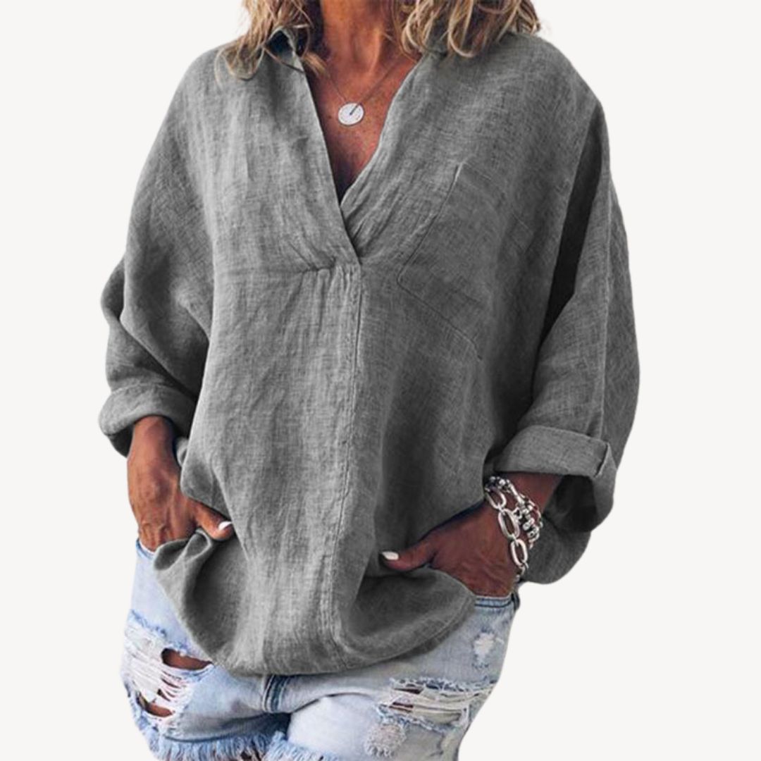 Doris - v-ausschnitt damenbluse | Casual linen blend - Image 4
