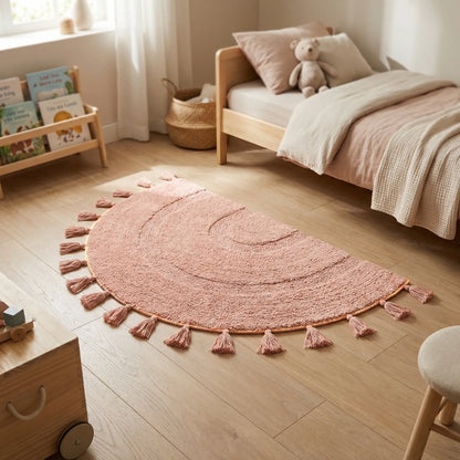 Half-Circle Fringed Rug