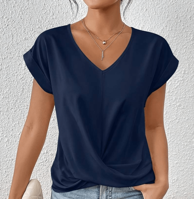Image of Hallie | Women's V-Neck Short Sleeve Twist Front Top