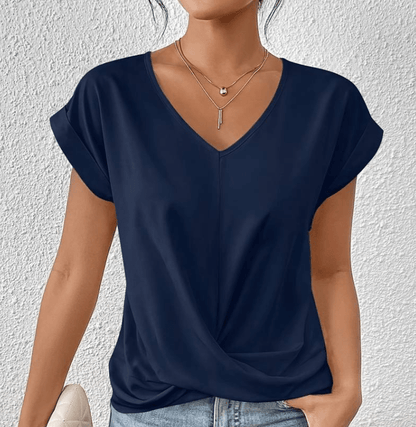 Image of Hallie | Women's V-Neck Short Sleeve Twist Front Top