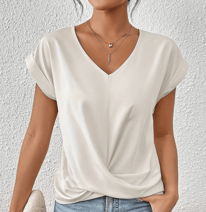 Image of Hallie | Women's V-Neck Short Sleeve Twist Front Top
