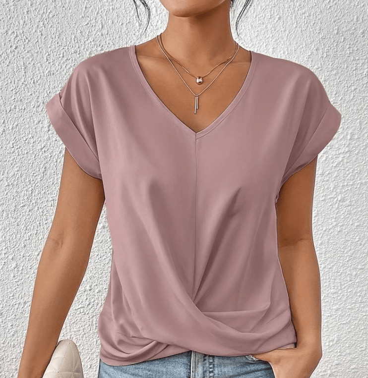 Image of Hallie | Women's V-Neck Short Sleeve Twist Front Top