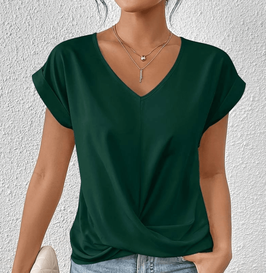Image of Hallie | Women's V-Neck Short Sleeve Twist Front Top